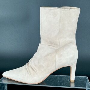 Dolce Vita Size 6.5 Suede Ruched Pointed Toe Stiletto Heel Boots Beige Fernly